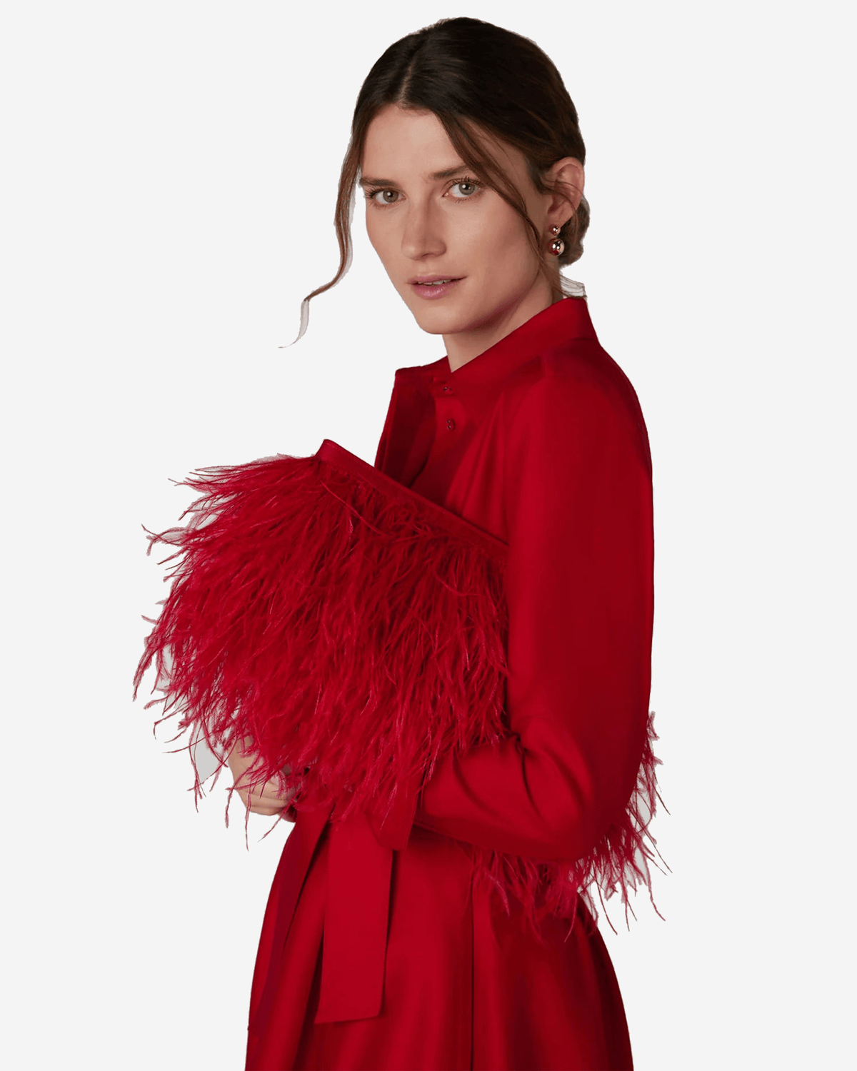 Jasper Conran Inez Ostrich Feather Clutch Bag in Berry