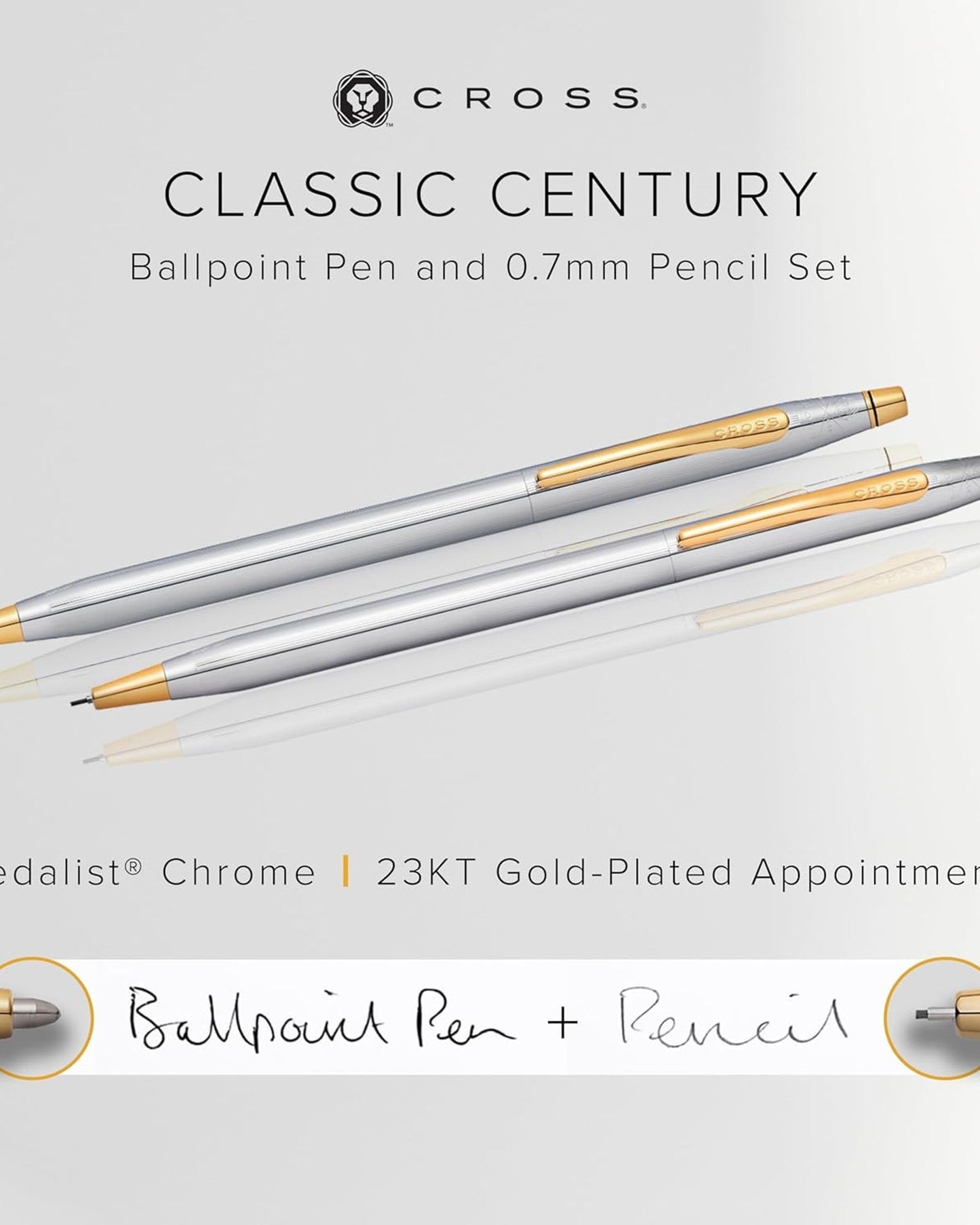Cross Classic Century® Medalist® Chrome With 23Kt Gold-Plated Appointments Ballpoint Pen And 0.7Mm Pencil Set - 330105