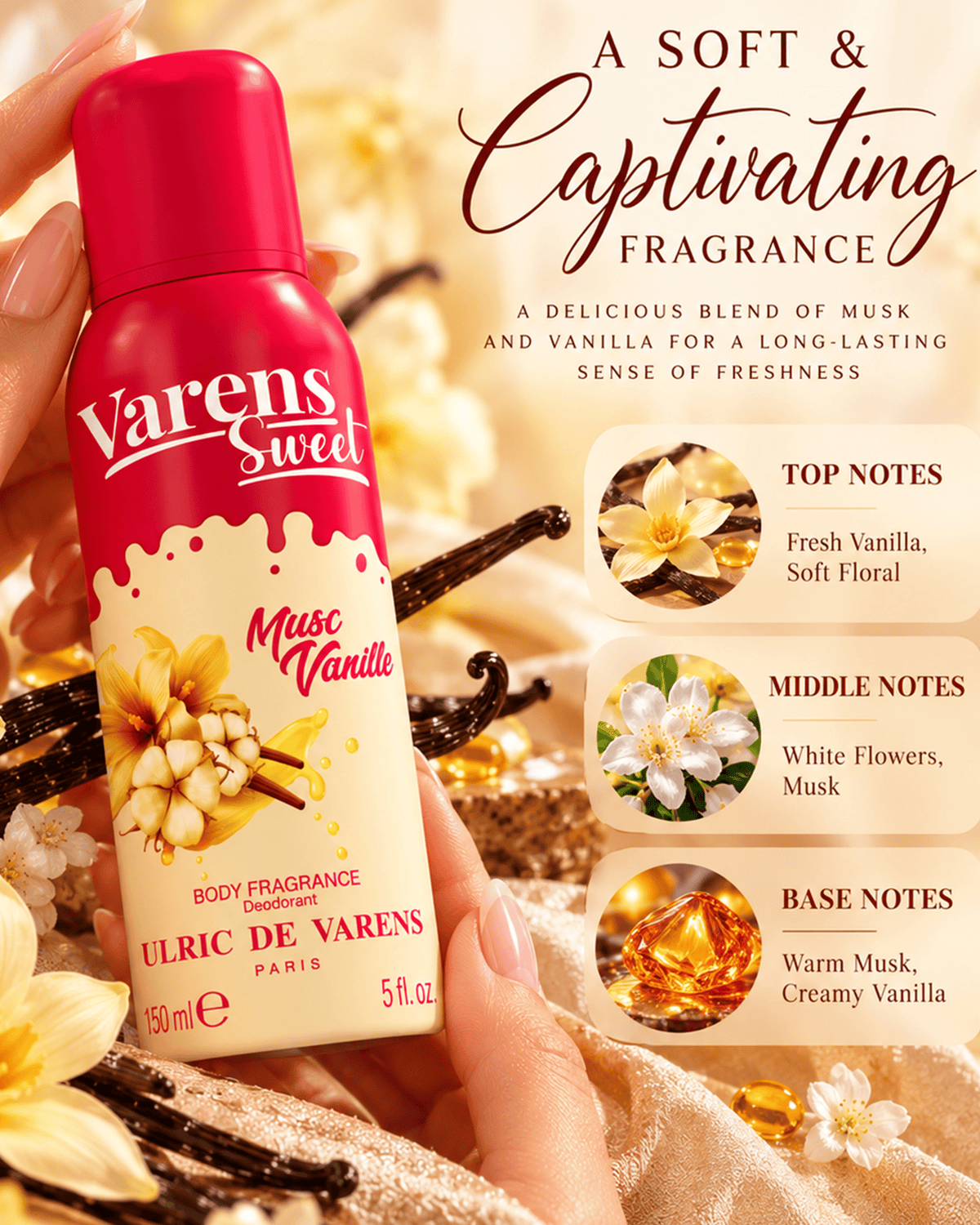 Ulric de Varens  Sweet Musc Vanille Body Fragrance Deo 150 Ml