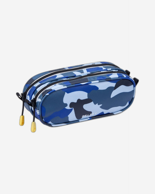 Delsey Paris Back To School 2023 Top Zip Opening Pencil Case 2 Compartment Camo Blue - 00338917322