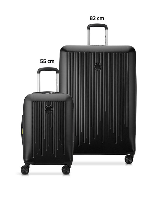 Delsey Paris Christine 2Piece Set 55+82Cm Hardcase 4 Double Wheel Expandable Cabin & Check-In Luggage Trolley Set Black