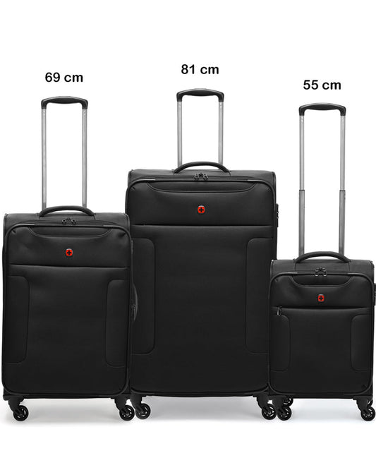 Wenger Eazy 54+68+80cm Softcase Expandable Luggage Trolley Set Of 3 - Black