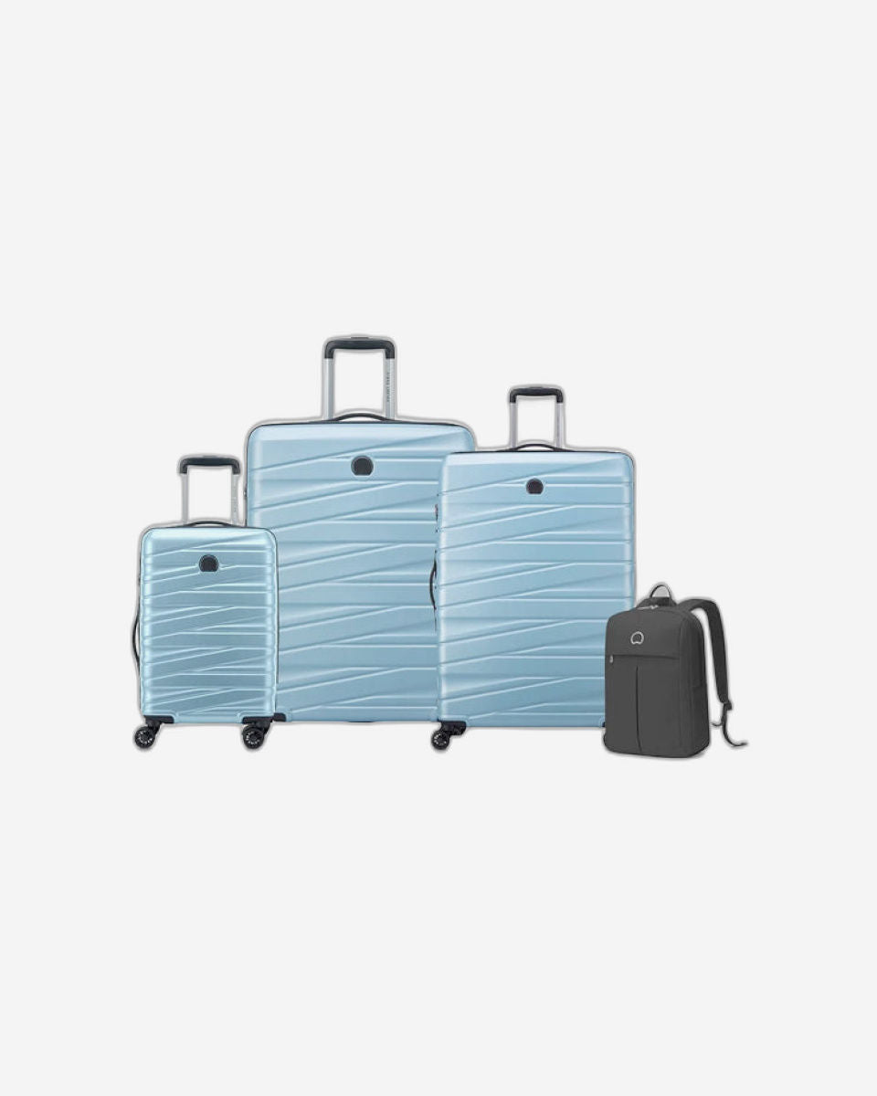 Delsey Paris Tiphanie 55+70+82Cm Hardcase 4 Double Wheel Expandable Cabin & Check-In Luggage Trolley Set Aqua + Free  Agreable Backpack