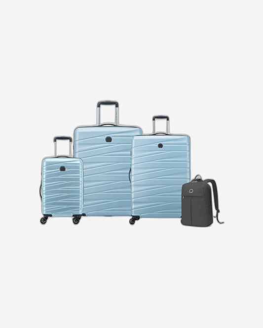 Delsey Paris Tiphanie 55+70+82Cm Hardcase 4 Double Wheel Expandable Cabin & Check-In Luggage Trolley Set Aqua + Free  Agreable Backpack