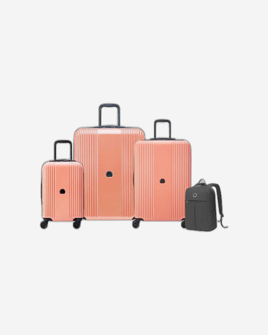 Delsey Paris Ophelie 55+70+82Cm Hardcase 4 Double Wheel Expandable Cabin & Check-In Luggage Trolley Set Glossy Pink + Free  Agreable Backpack