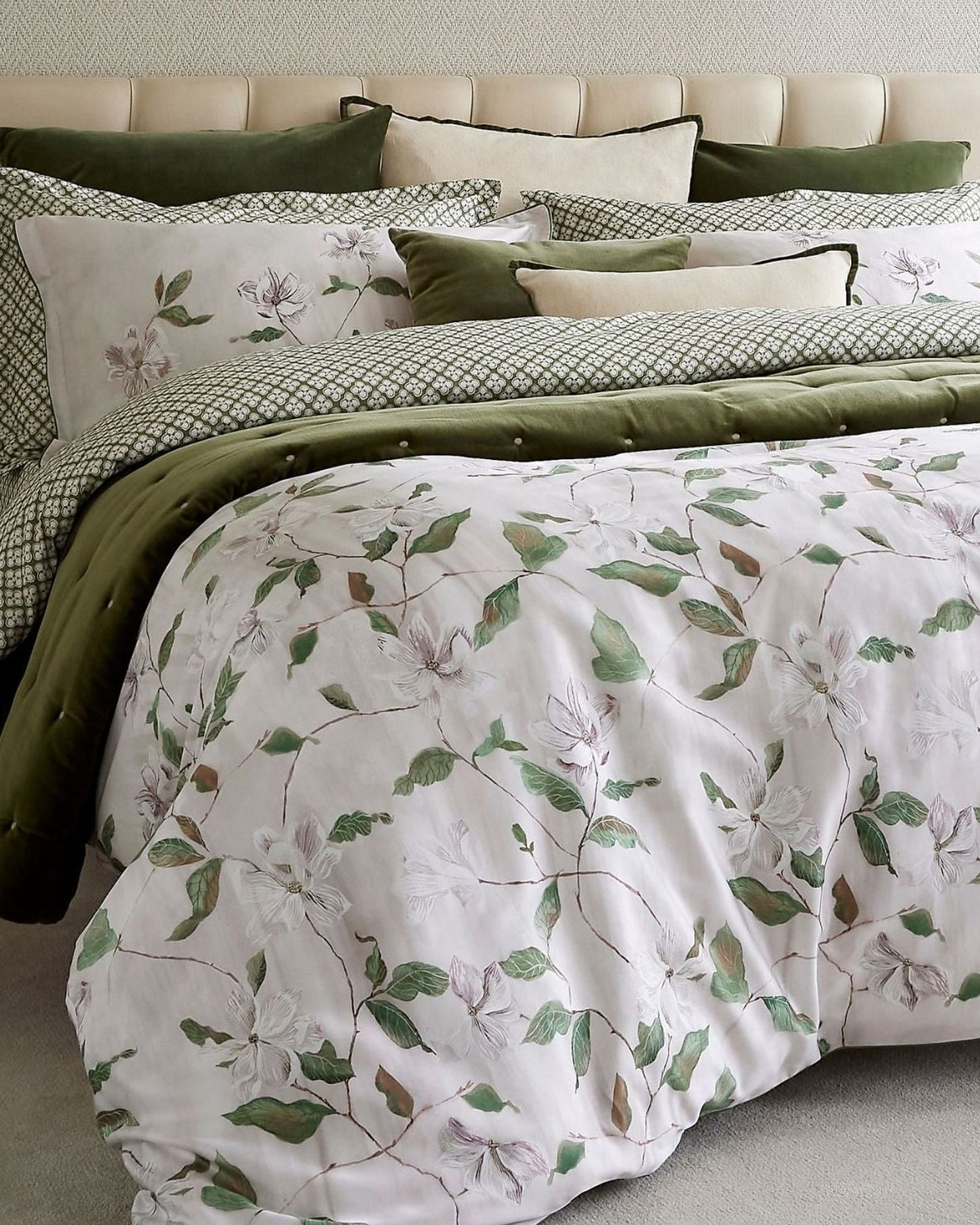 Christy "Magnolia" Duvet Cover Sets in Olive