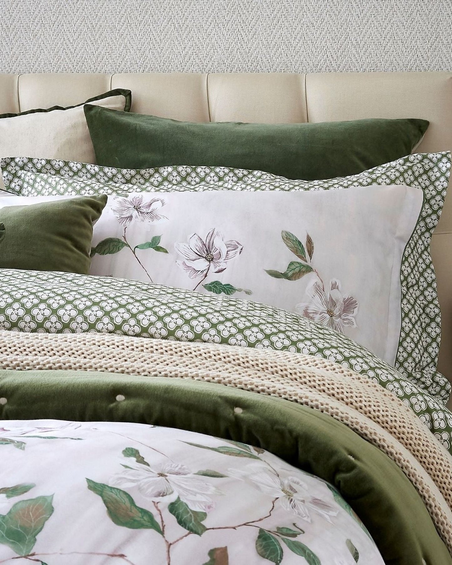 Christy "Magnolia" Duvet Cover Sets in Olive