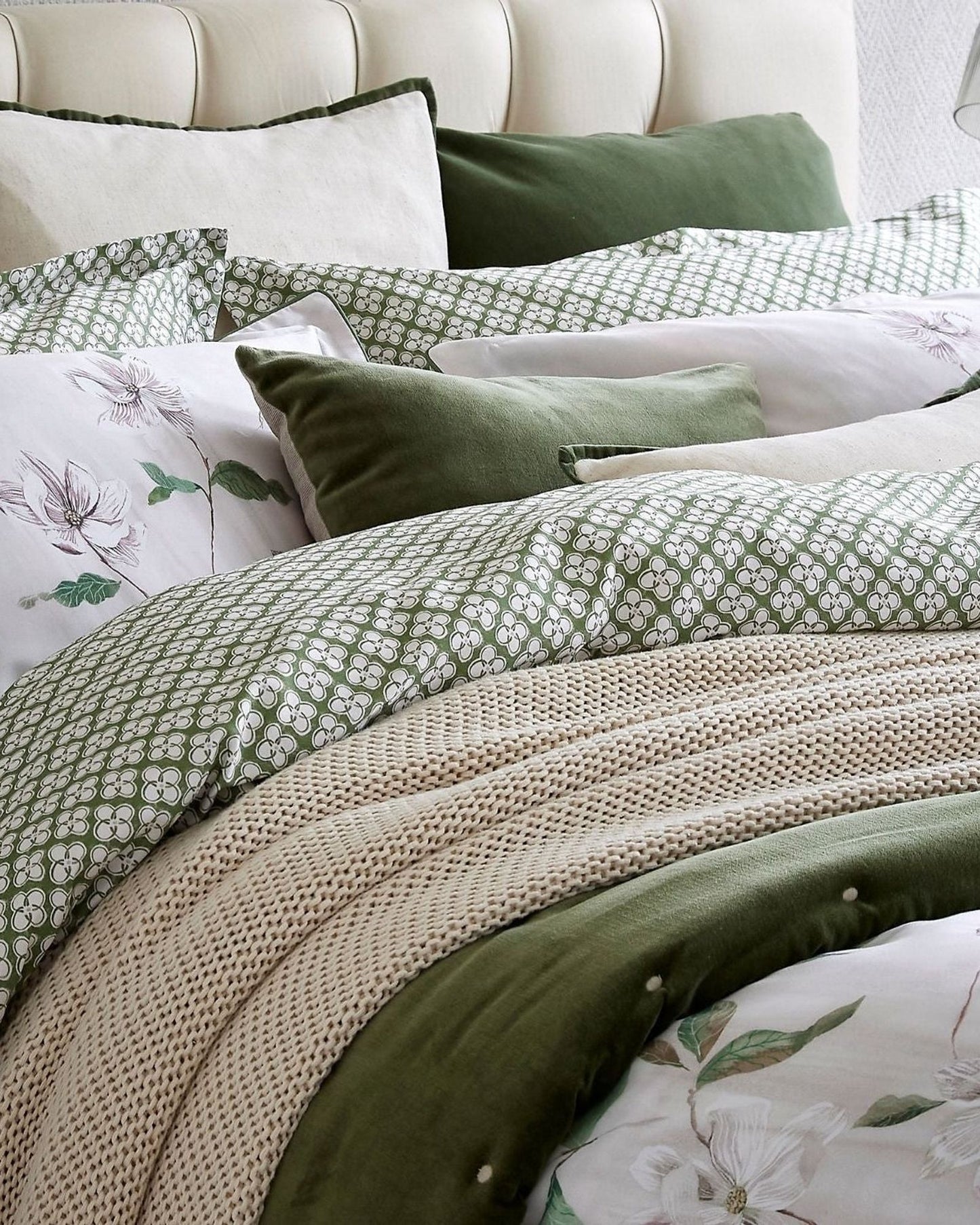 Christy "Magnolia" Duvet Cover Sets in Olive