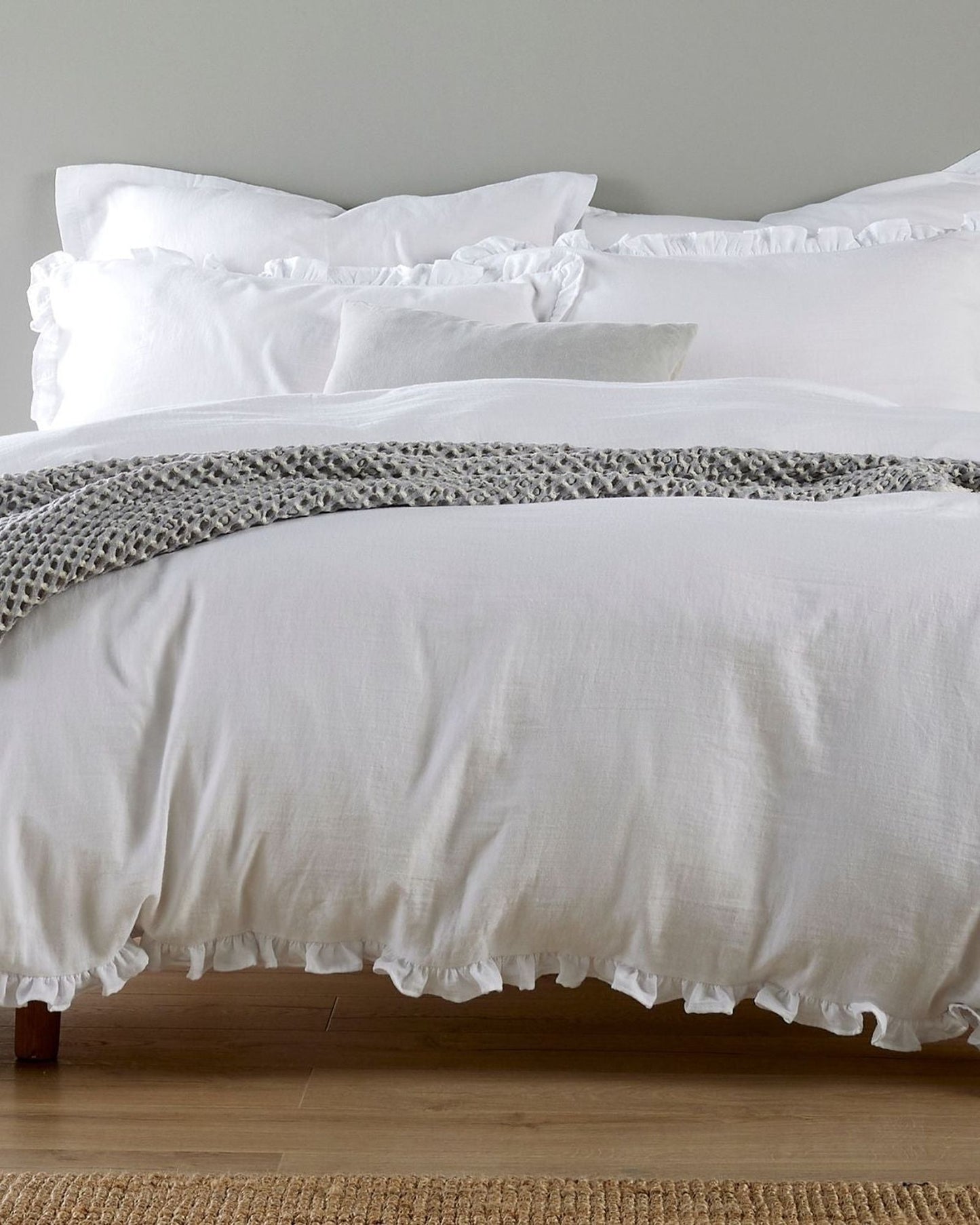 Christy Organic Cotton "Retreat Ruffle" Plain Dyed Duvet Cover Sets in White