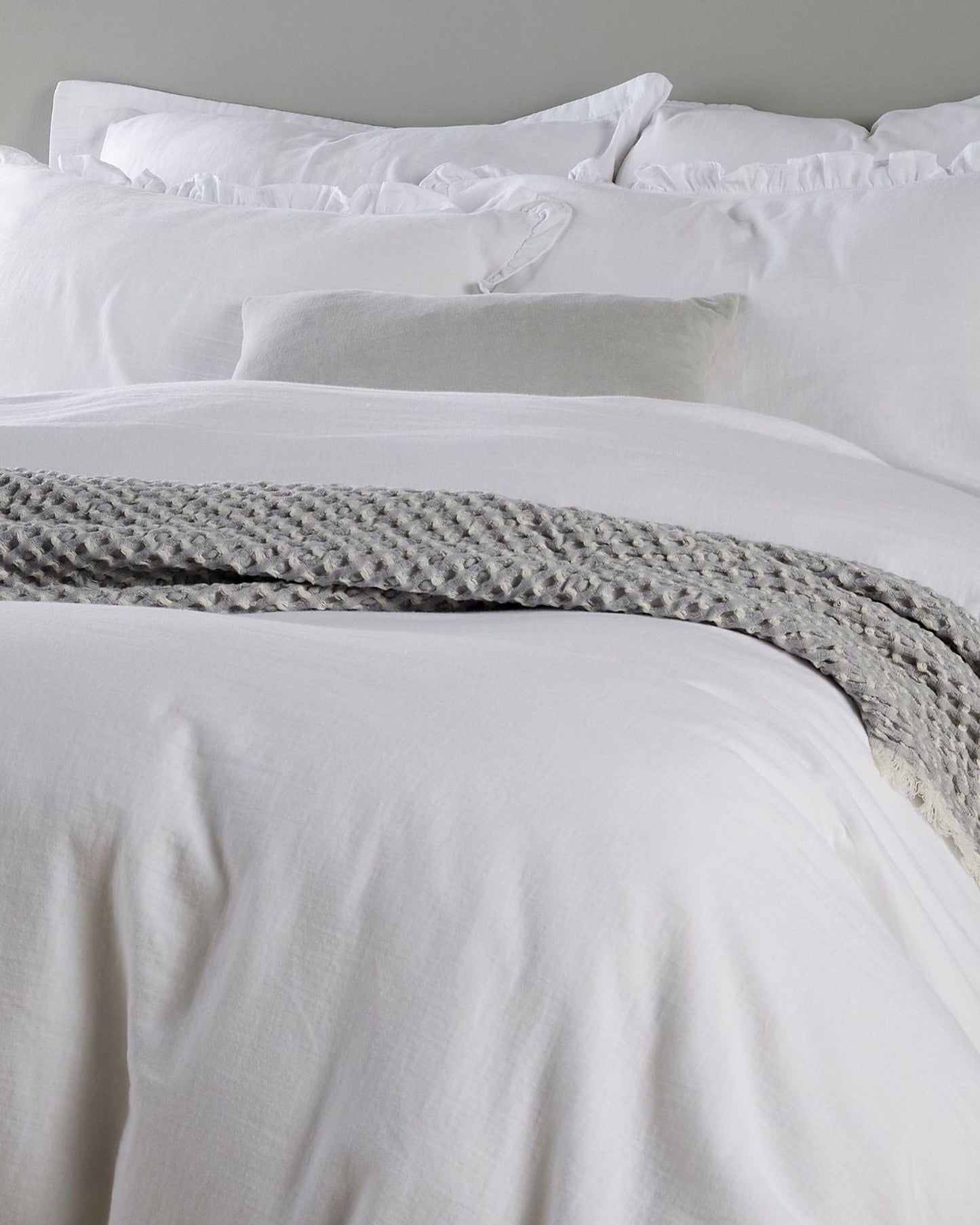 Christy Organic Cotton "Retreat Ruffle" Plain Dyed Duvet Cover Sets in White
