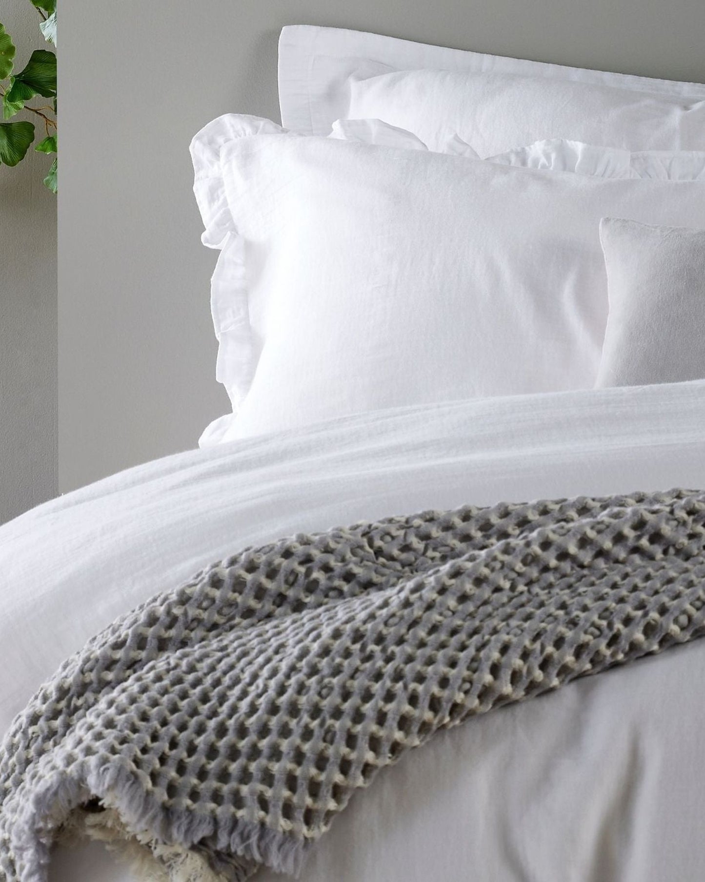 Christy Organic Cotton "Retreat Ruffle" Plain Dyed Duvet Cover Sets in White