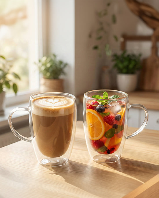 Cuisine Art Borosilicate Double Wall Glass Handle Set 450ml 2Pc