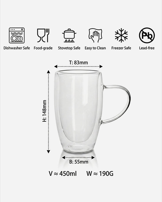 Cuisine Art Borosilicate Double Wall Glass Handle Set 450ml 2Pc