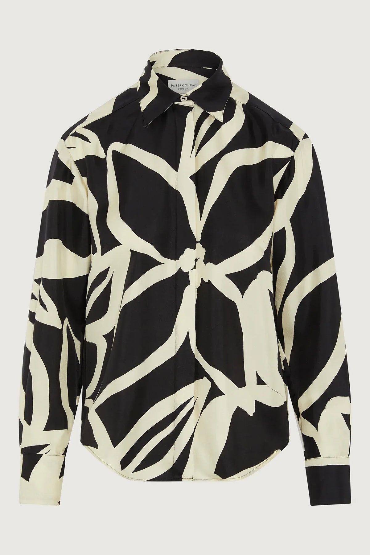 Gail Silk Twill Printed Shirt in Black