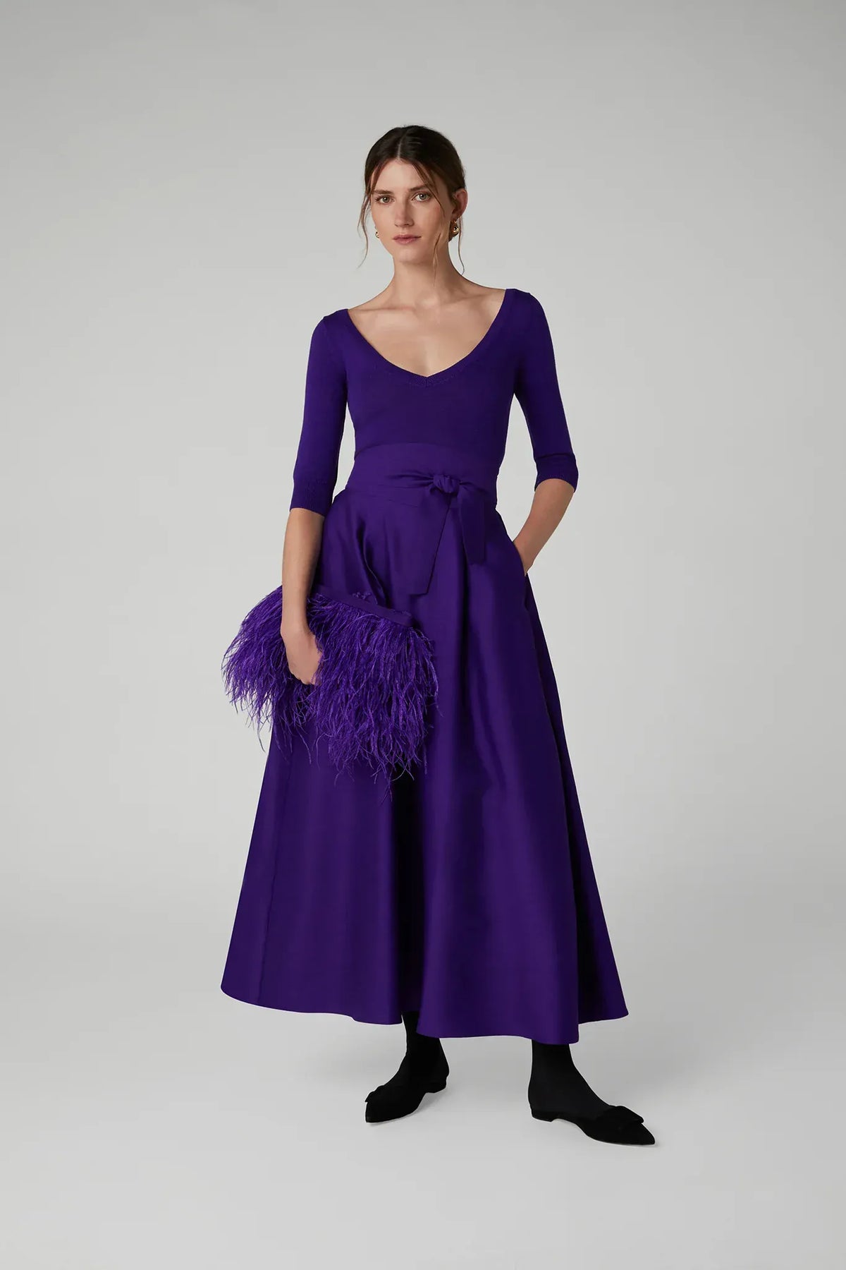 India V Neck Knitted Merino Cotton Top in Violet