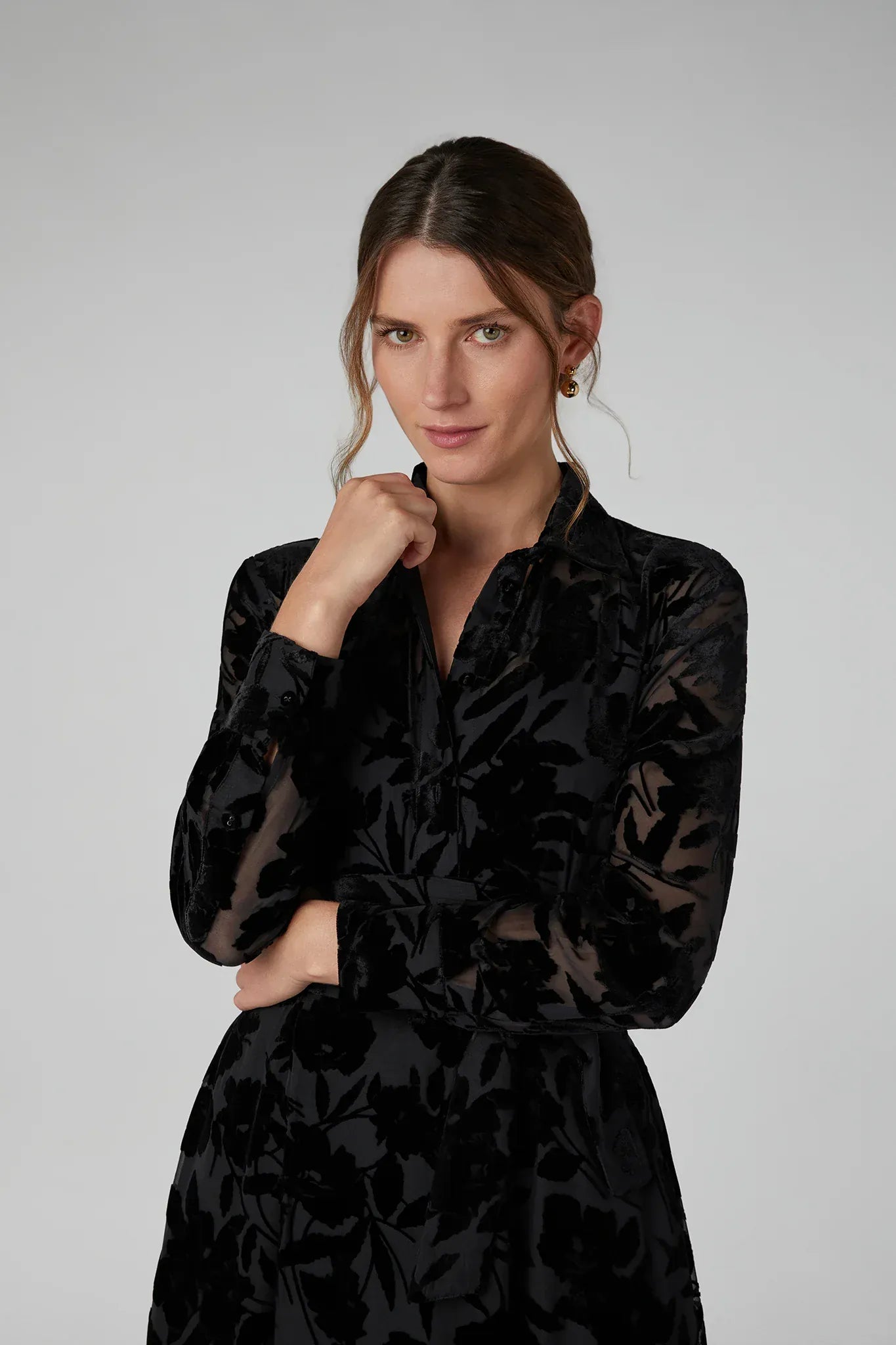 Idalia Velvet Burn Out Shirt in Berry Floral