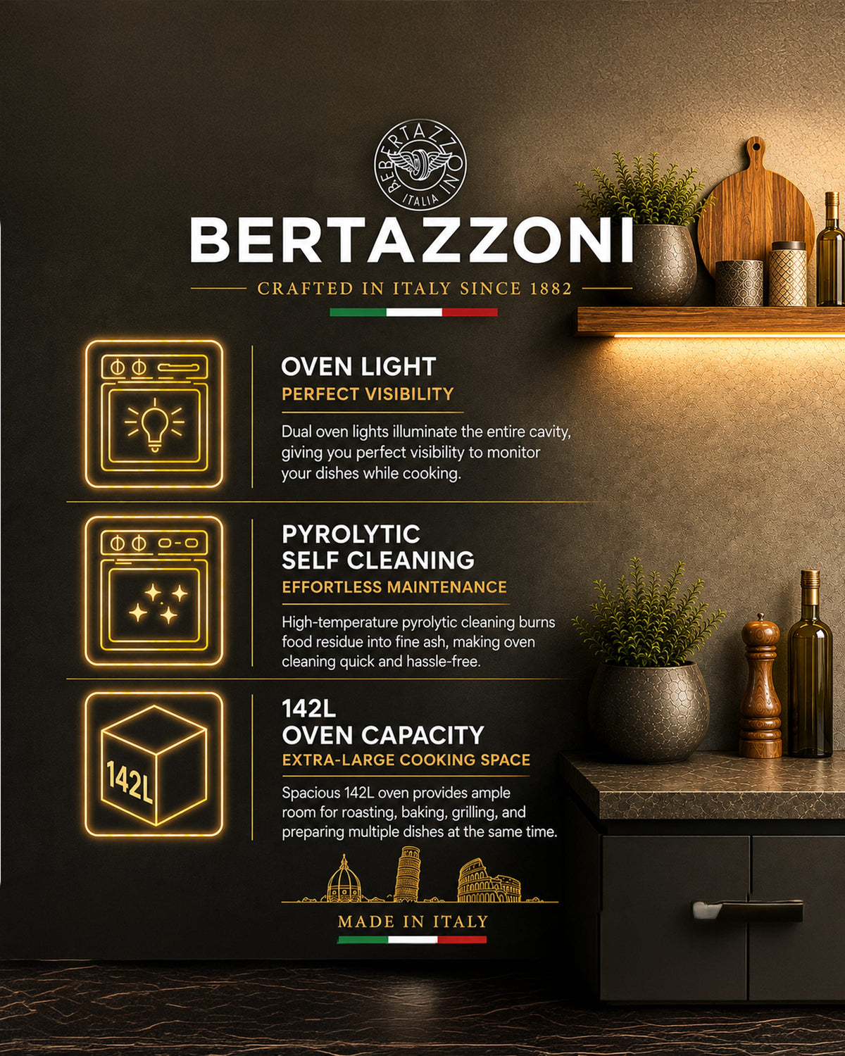 Bertazzoni Full Gas Range Cooker with Dual Fan Oven 90x60, Stainless Steel