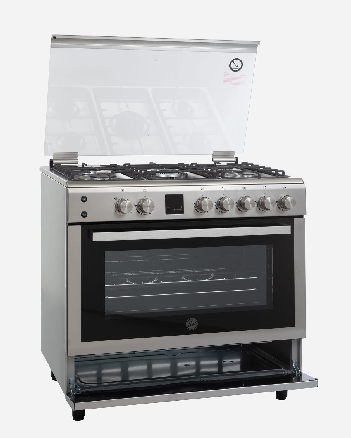 Hoover Freestanding Full Gas Cooker, 5 Burners, Grill, 90 × 60 cm, Stainless Steel – HGC-V95G-S (ESMA Certified)