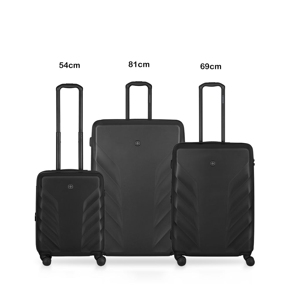 Wenger Motion 3 Piece 54+69+81cm Hardside Expandable Cabin & Check-In Luggage Trolley Set Black