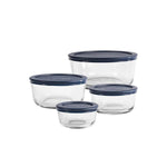 Anchor Hocking Glass Food Storage Containers with Navy Blue / Red Lids, 8 Piece Set, 13349, (236ml/472ml/972ml/1.7l)