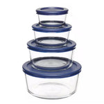 Anchor Hocking Glass Food Storage Containers with Navy Blue / Red Lids, 8 Piece Set, 13349, (236ml/472ml/972ml/1.7l)