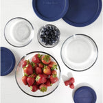 Anchor Hocking Glass Food Storage Containers with Navy Blue / Red Lids, 8 Piece Set, 13349, (236ml/472ml/972ml/1.7l)