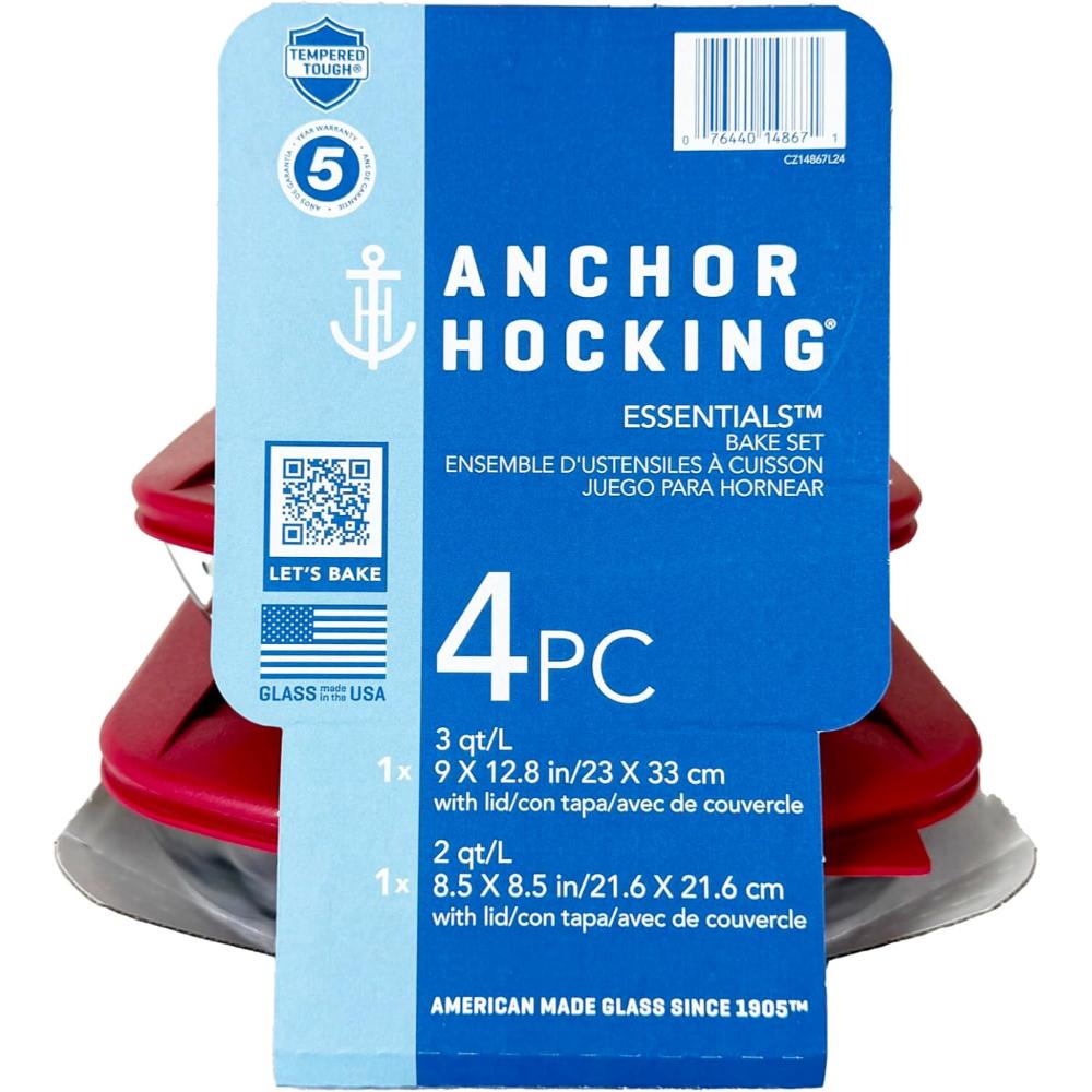 Anchor Hocking, 4Pc Essential Bakeware Set With Lids (3 QTR. + 2 QTR) - 14867L24