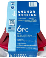 Anchor Hocking, 6PC Essential Set - 3 QTR Bakedish With Lid, 1.4L & 0.75L Food Storage Containers With Lid (14868L24)