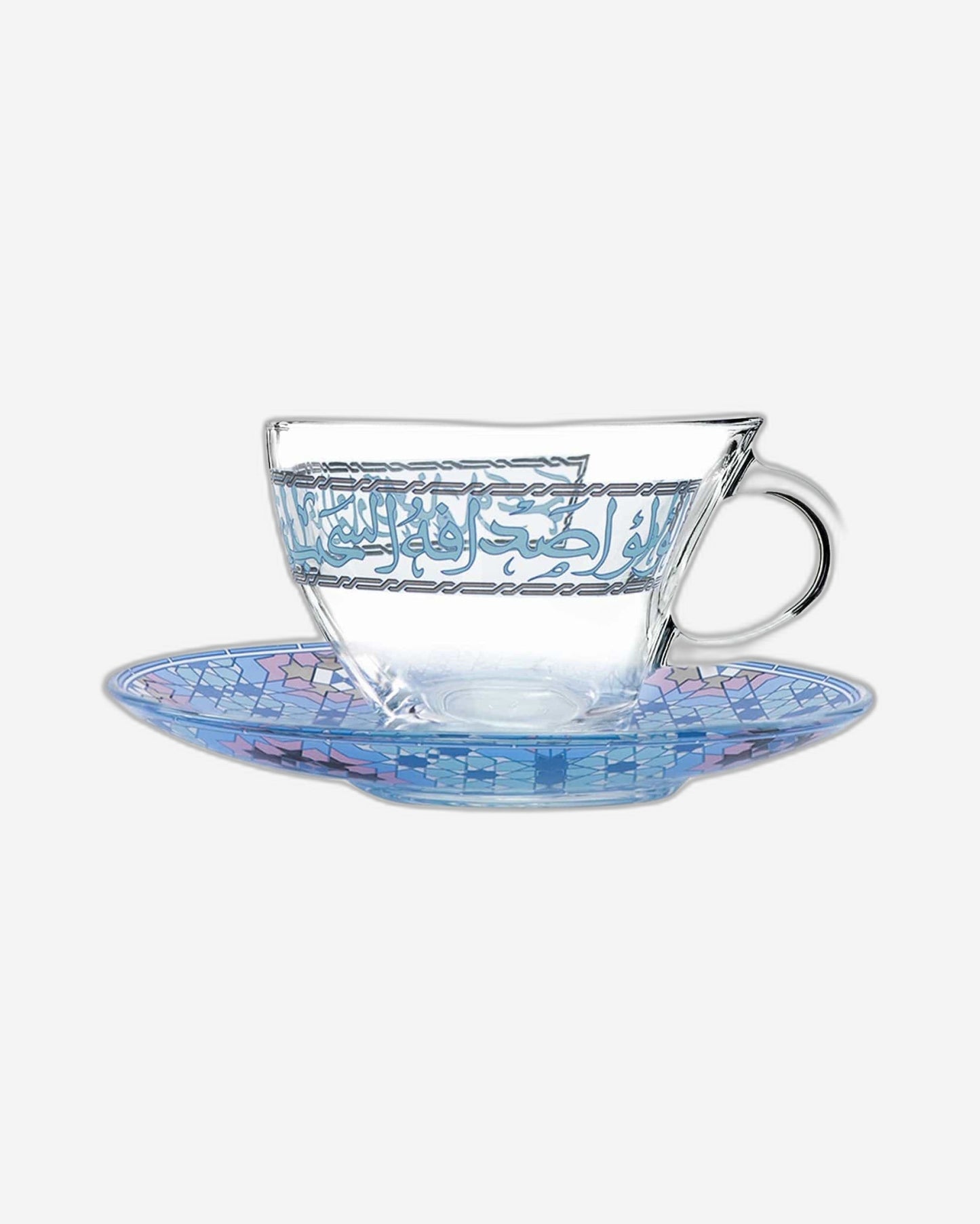Dimlaj Melange Tea Cups & Saucers 6Pc Platinum & Blue