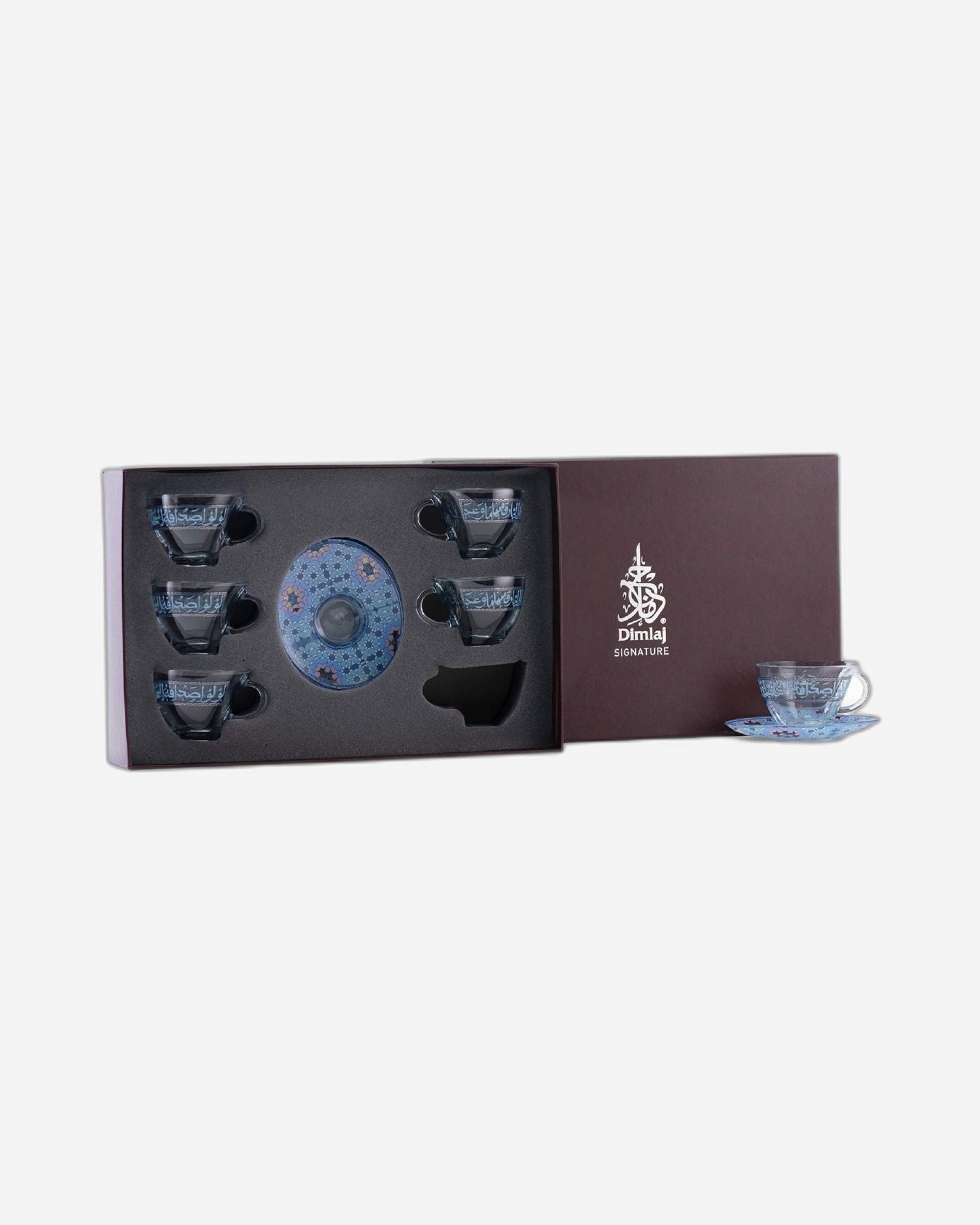 Dimlaj Melange Tea Cups & Saucers 6Pc Platinum & Blue