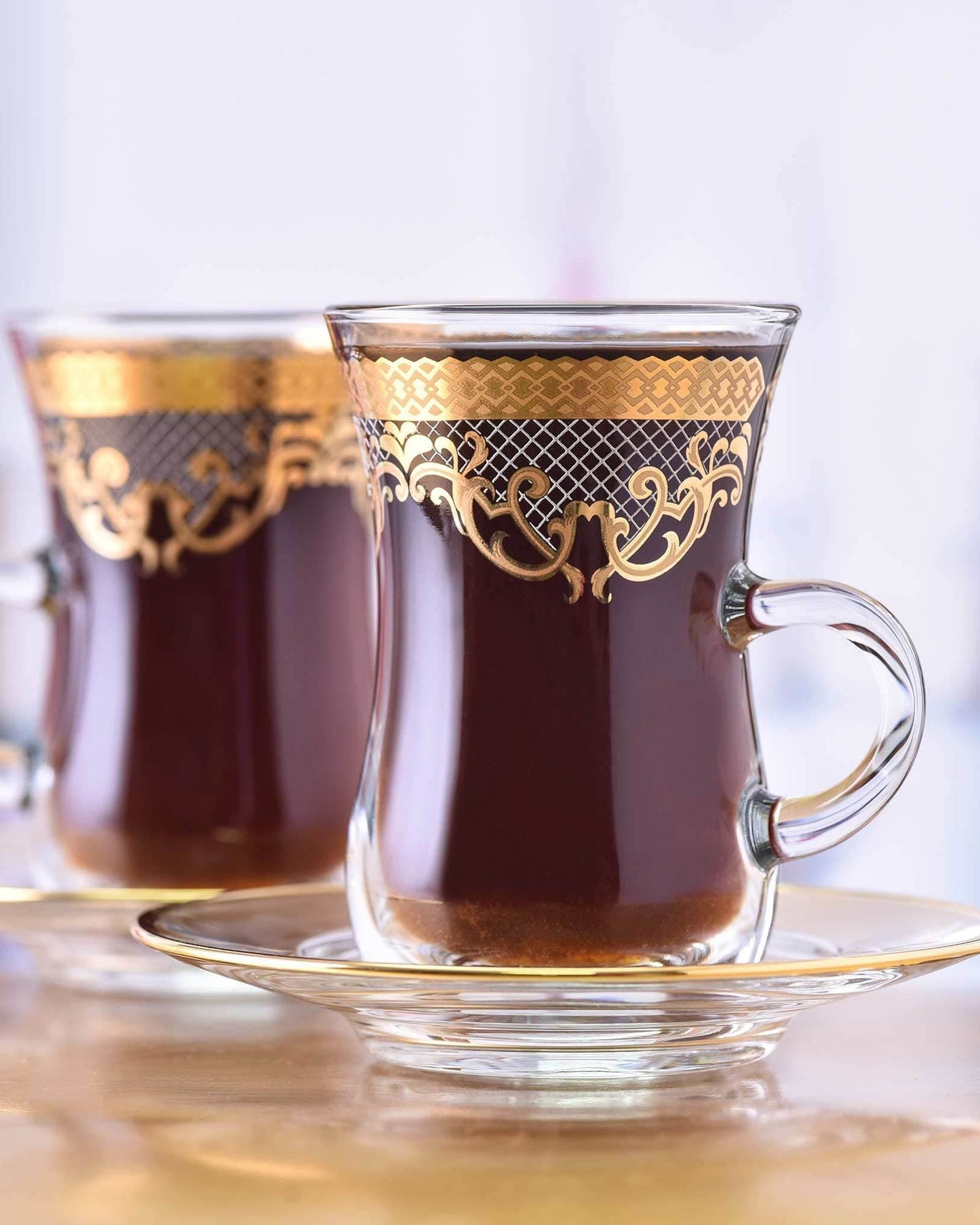 Dimlaj Trina Istikanas & Saucers 6Pc Gold