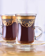 Dimlaj Trina Set of 6 Pcs Istikanas and Saucers (Gold)