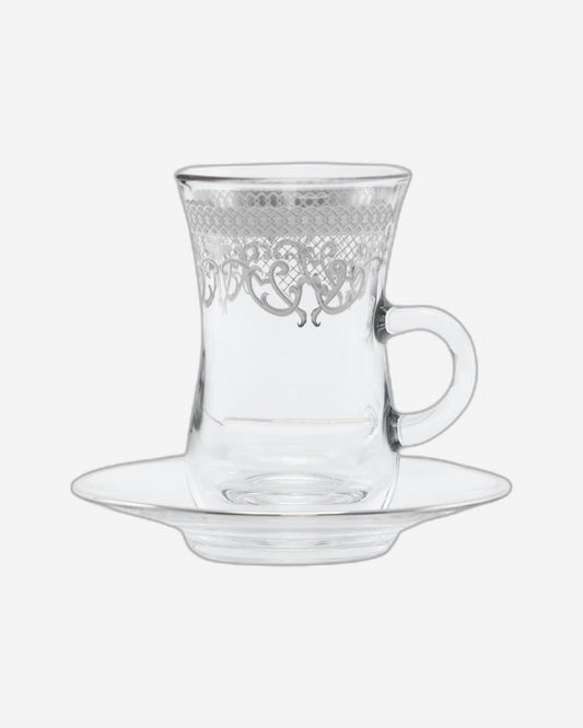 Dimlaj Trina Set of 6 Pcs Istikanas and Saucers (Platinum)