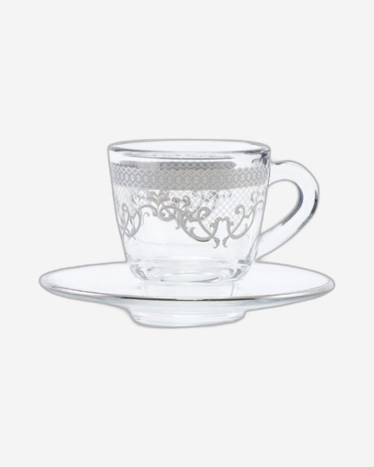 Dimlaj Trina Set of 6 Pcs Coffee Cups and Saucers (Platinum)