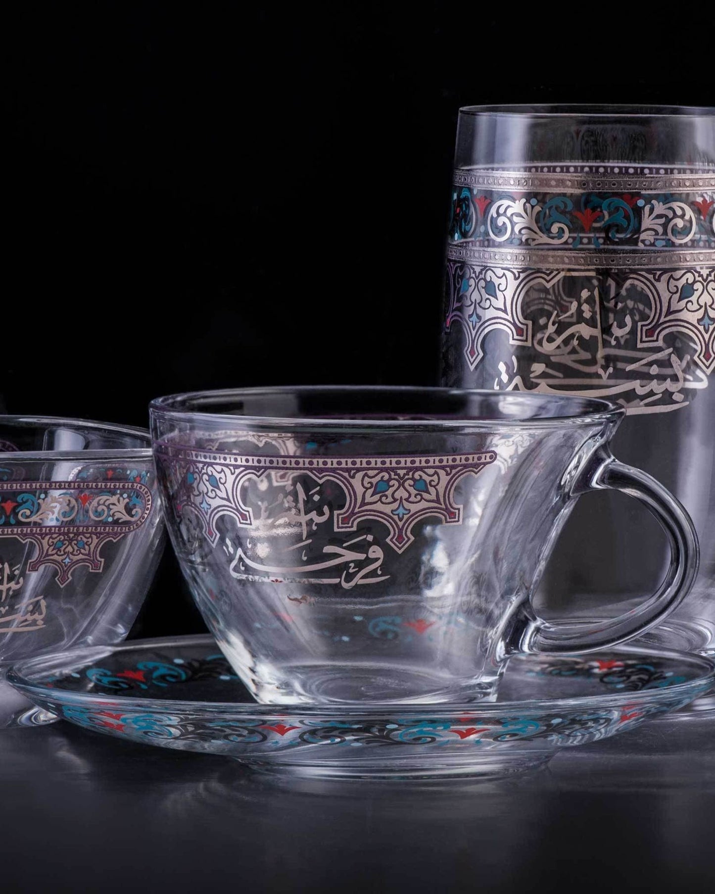 Dimlaj Suroor Tea Cups & Saucers 6Pc Platinum