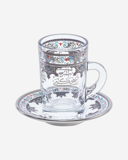 Dimlaj Suroor Set of 6 Pcs Tea Cups and Saucers (Platinum)