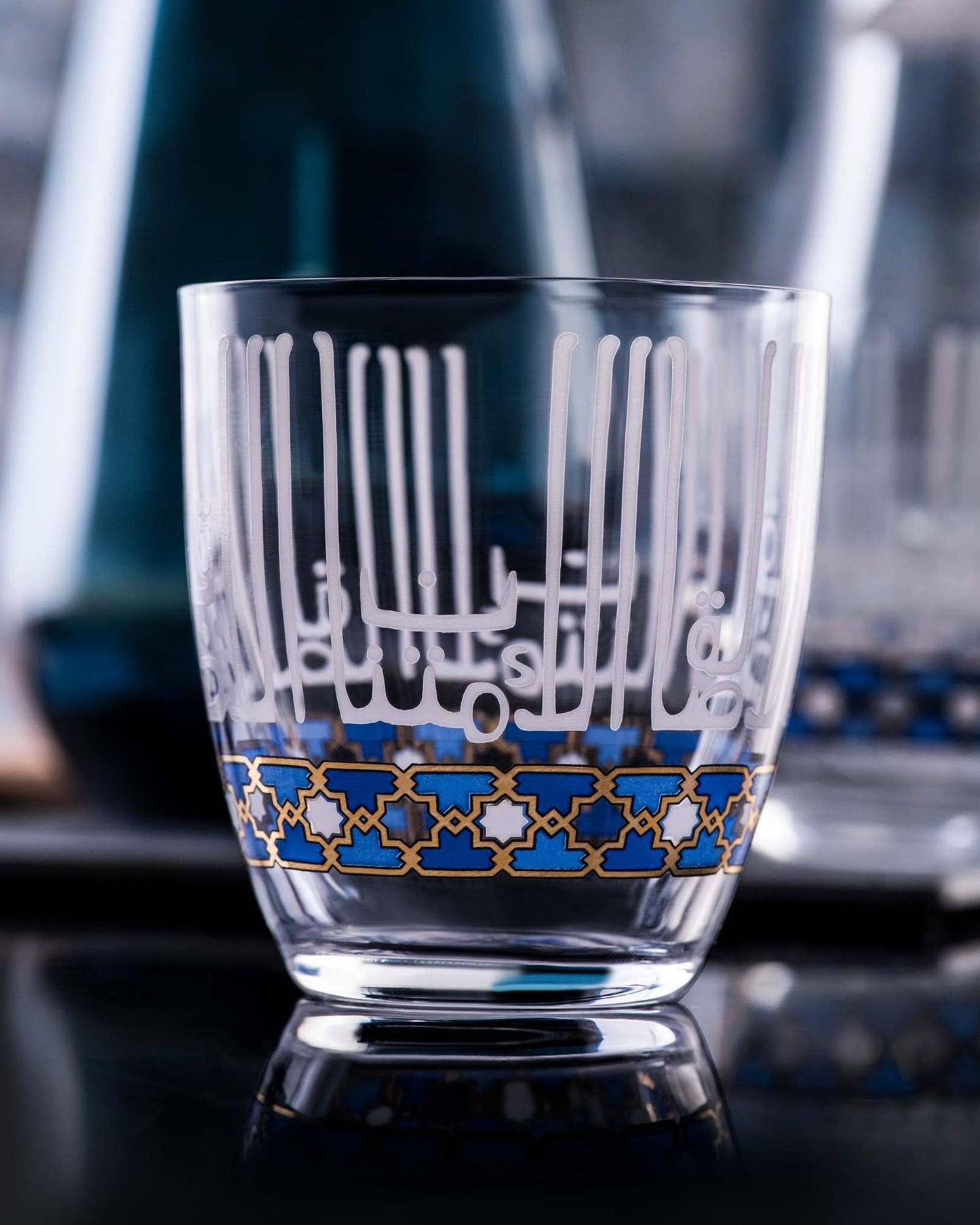 Dimlaj Asala Short Tumblers 6Pc Gold & Blue