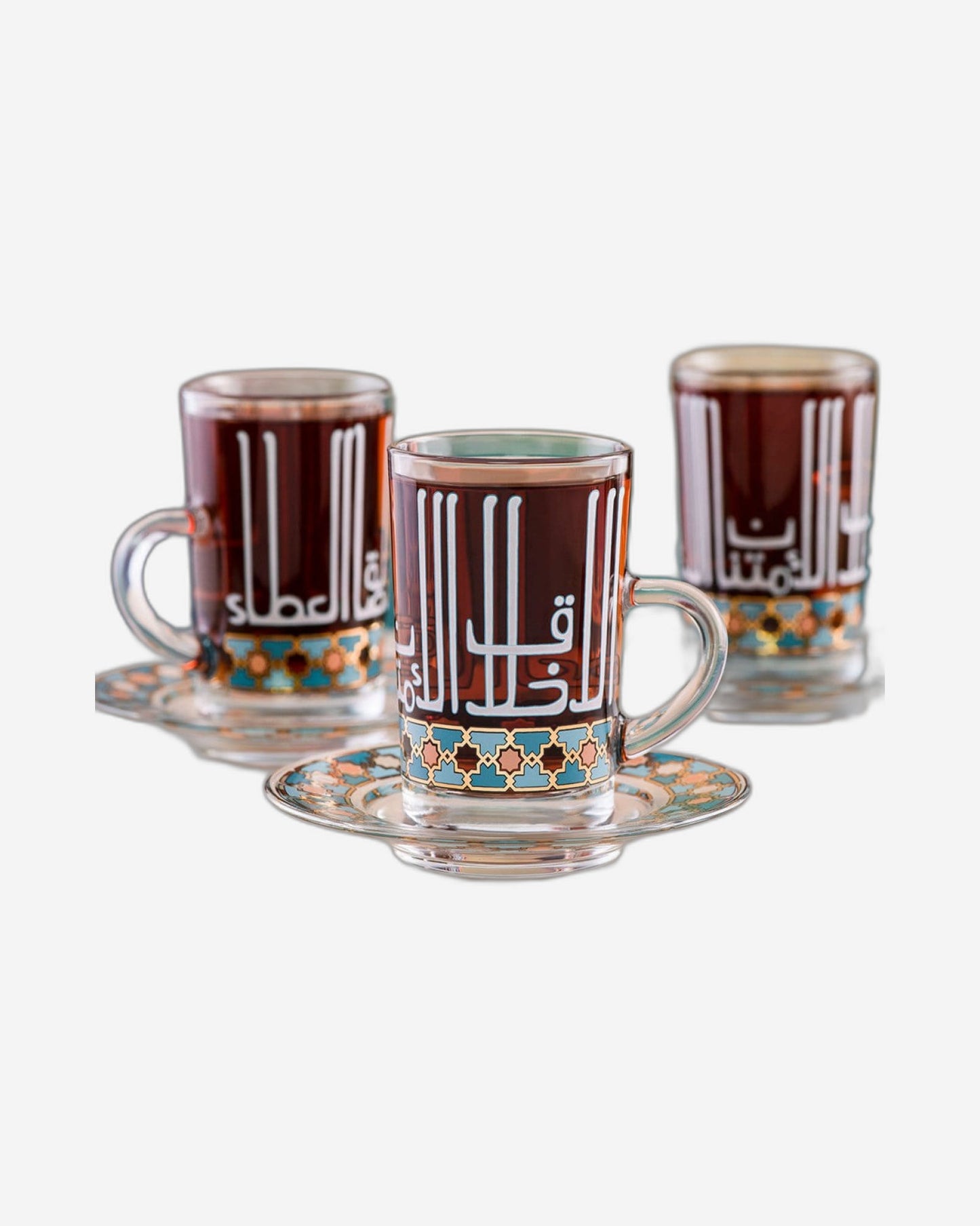 Dimlaj Asala Tea Cups & Saucers 6Pc Gold & Green