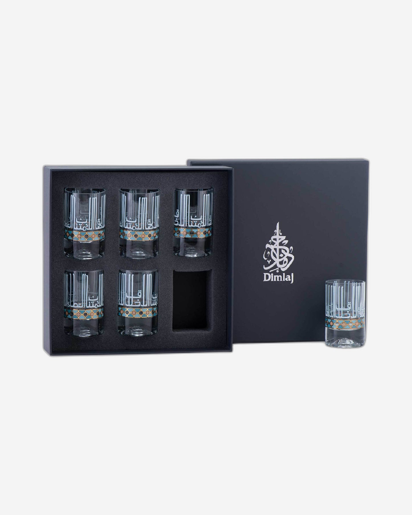 Dimlaj Asala Short Tumblers 6Pc Gold & Green