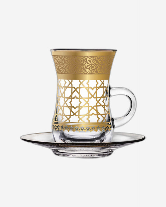 Dimlaj Cordoba Set of 6 Pcs Tea Istikanas and Saucers (Gold)