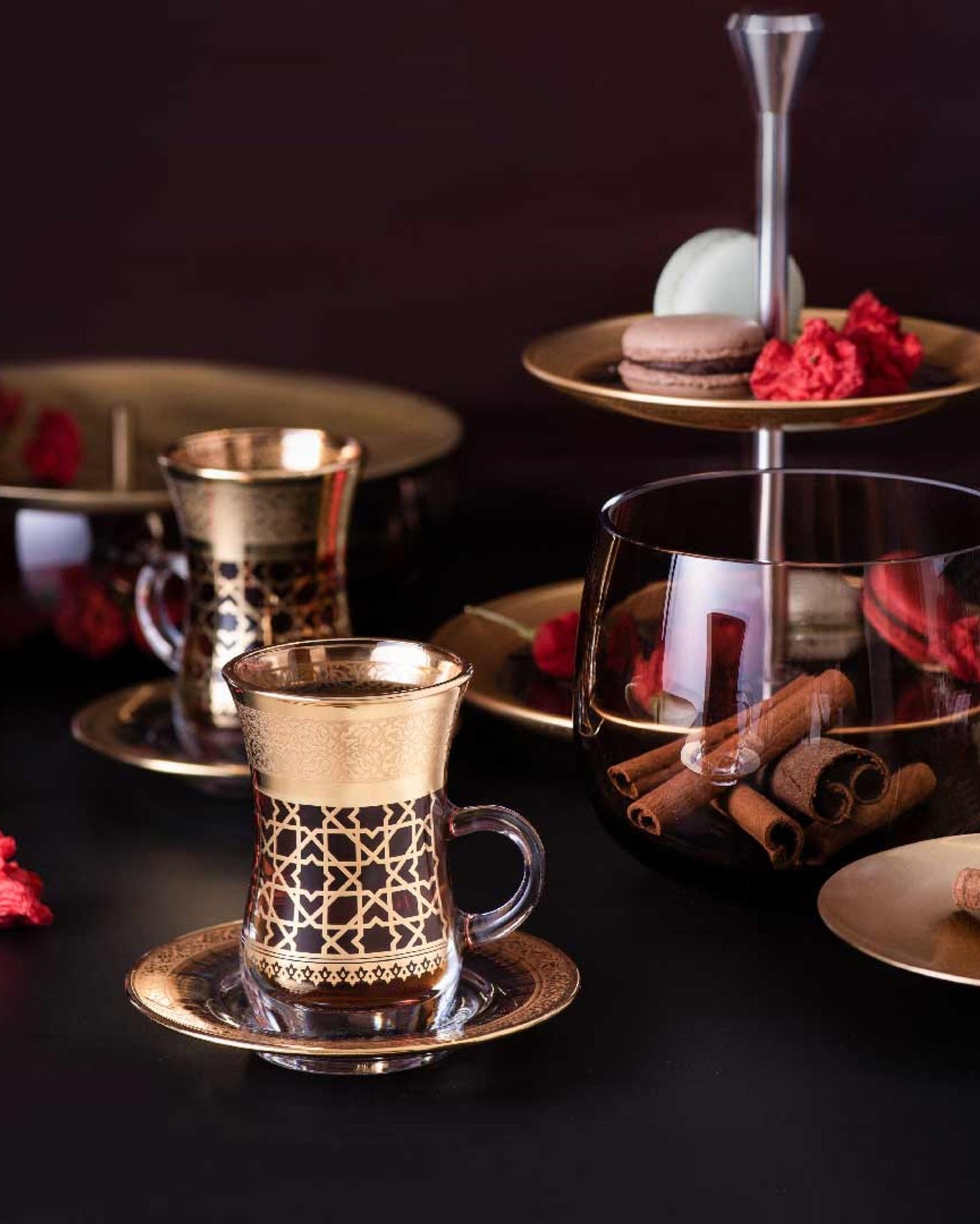 Dimlaj Cordoba Tea Istikanas & Saucers 6Pc Gold