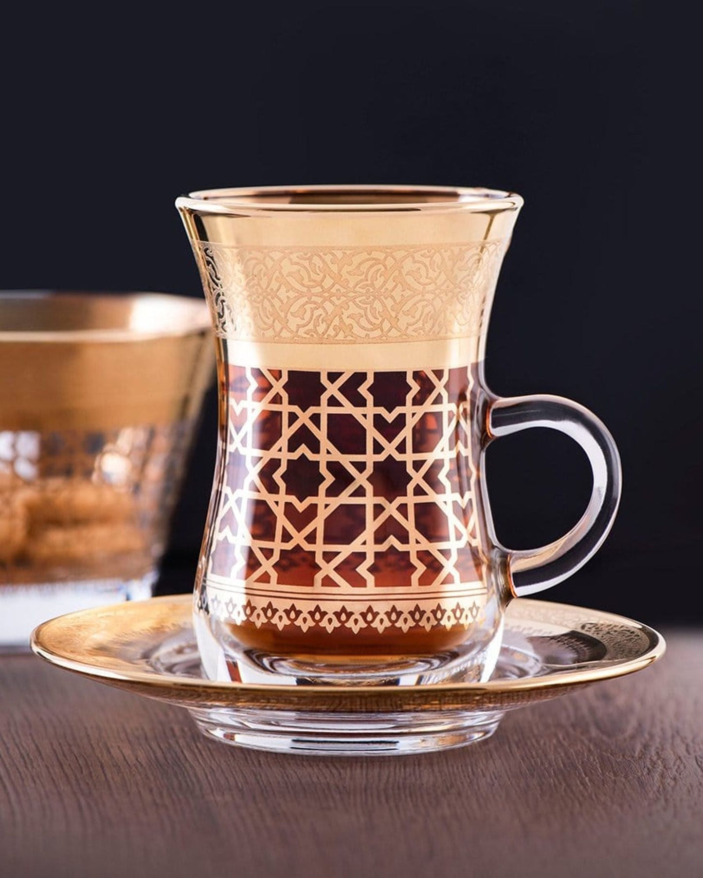 Dimlaj Cordoba Tea Istikanas & Saucers 6Pc Gold