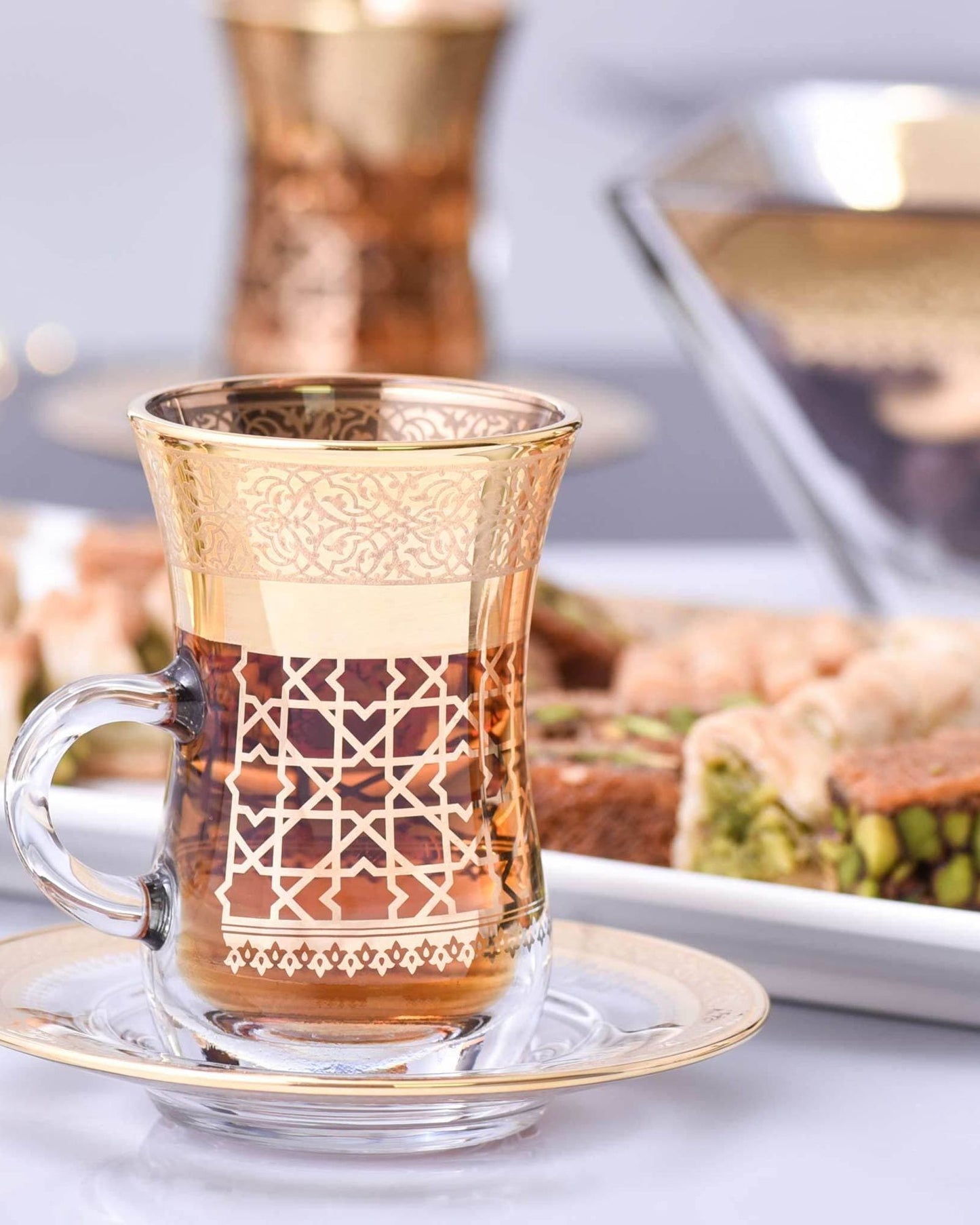 Dimlaj Cordoba Tea Istikanas & Saucers 6Pc Gold