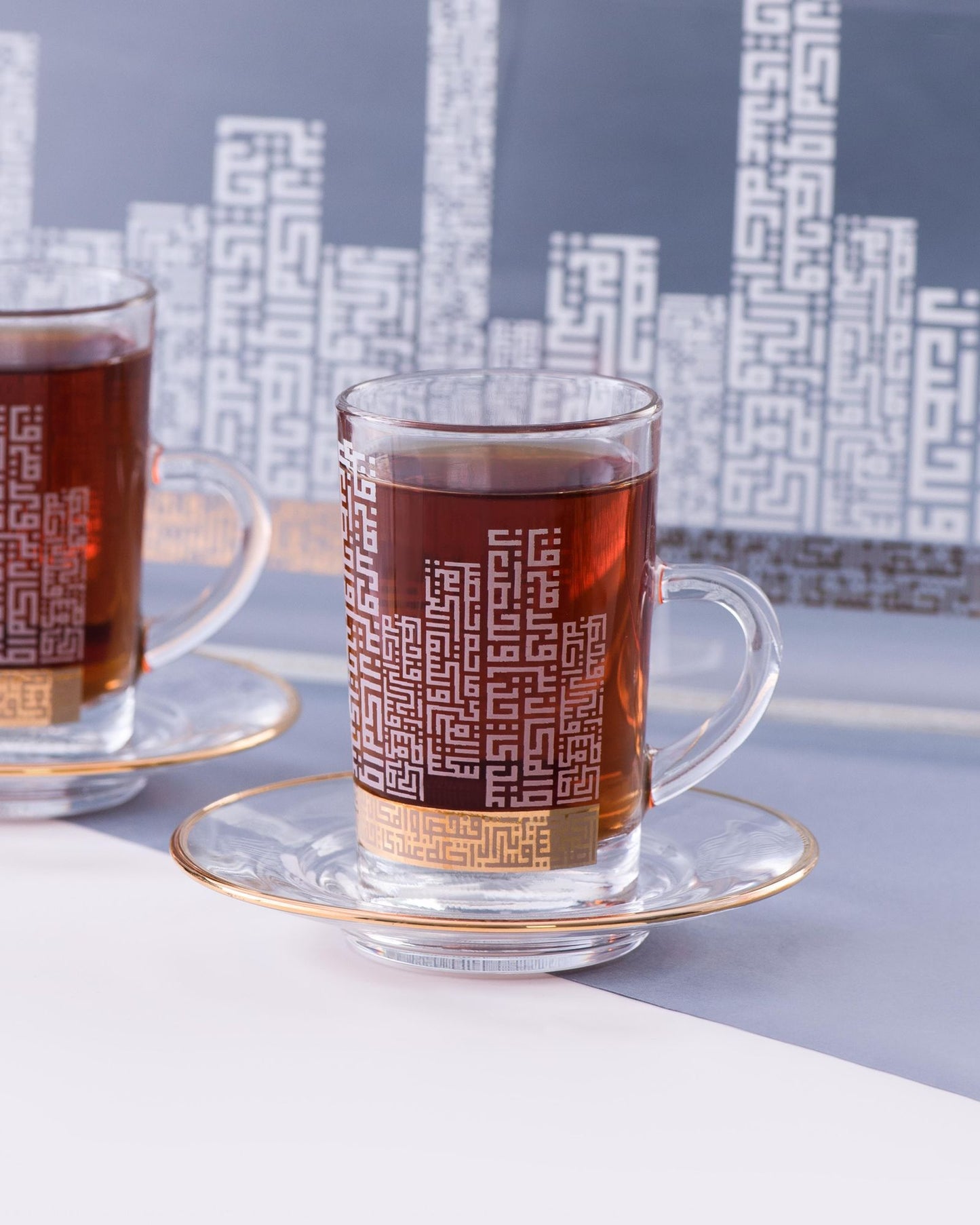 Dimlaj Abraj Tea Cups & Saucers 6Pc Gold