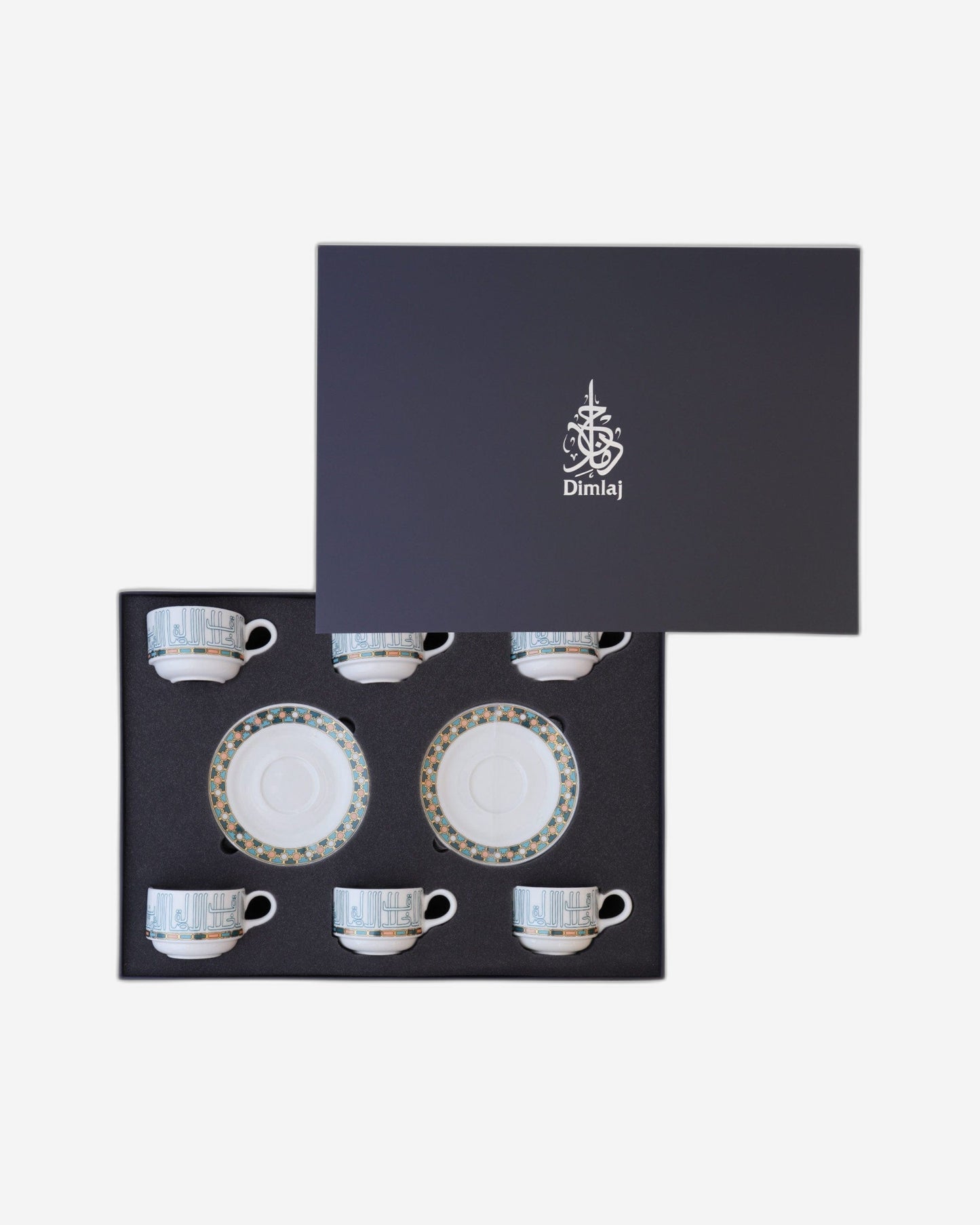 Dimlaj Asala Tea Cups & Saucers 6Pc Gold & Green