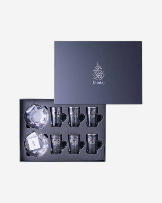 Dimlaj Suroor Set of 6 Pcs Tea Cups and Saucers (Platinum)