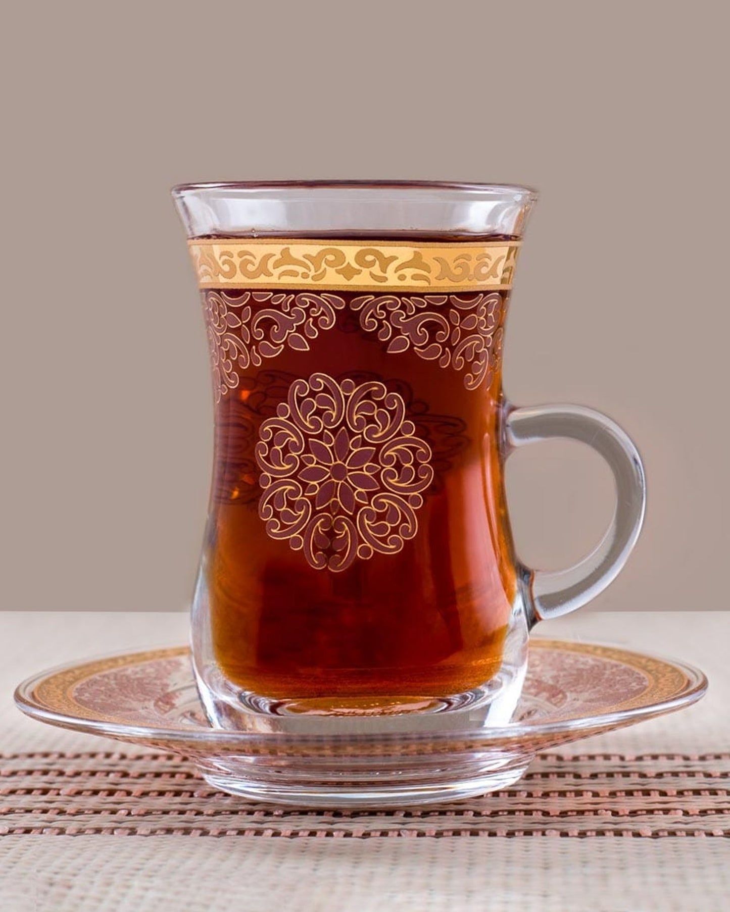 Dimlaj Selena Tea Cups & Saucers 6Pc Gold & Pink