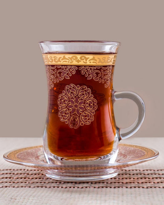 Dimlaj Selena Set of 6 Pcs Tea Cups and Saucers (Gold & Pink)