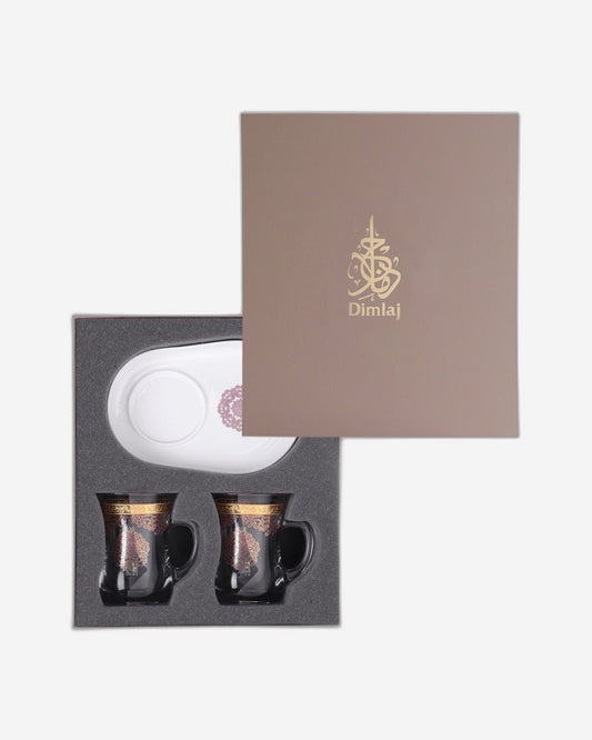 Dimlaj Selena Set of 2 Pcs Mugs and Saucers (Gold & Pink)