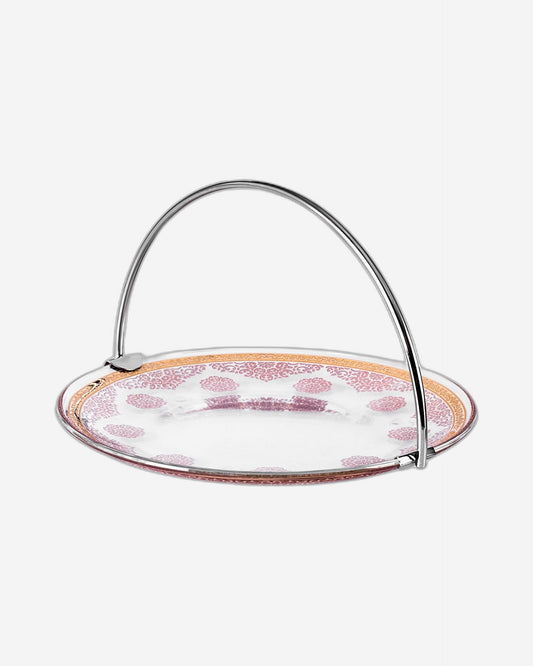 Dimlaj Selena Serving Tray with Handle (Gold & Pink)
